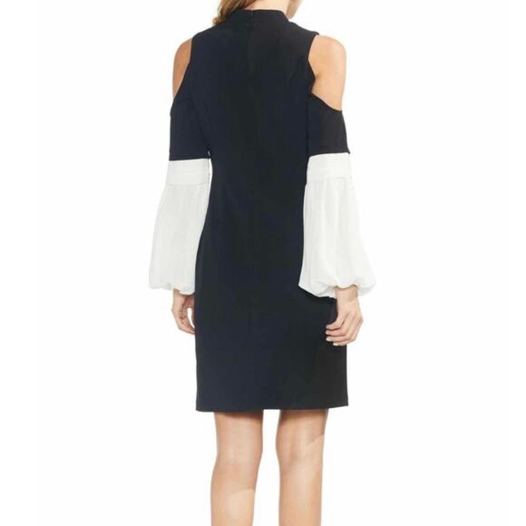 Vince Camuto Black Cold Shoulder White Chiffon Sleeves Dress Size Small - Picture 2 of 13